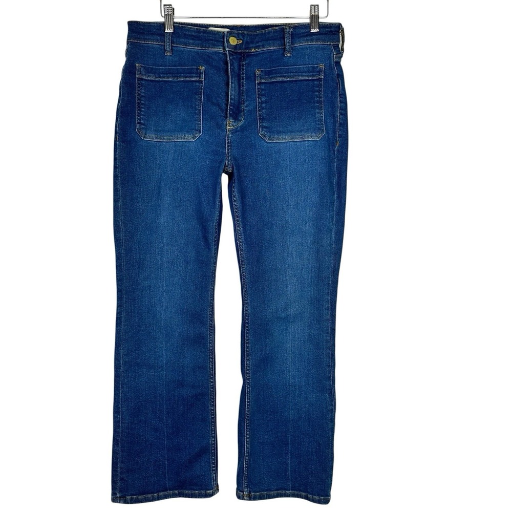 Pilcro Anthropologie Patch Pocket Flare Jeans Womens 30 Blue Mid Rise Stretch